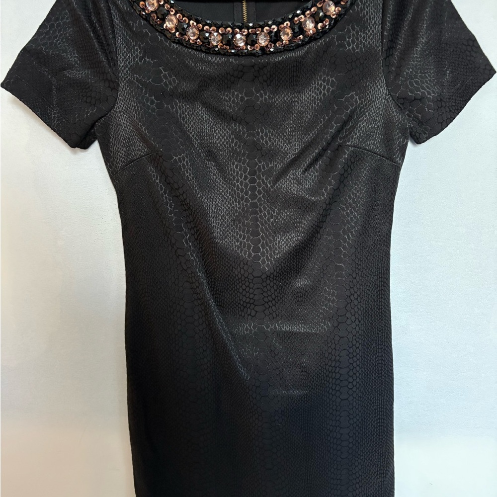 Halo Black Mini Dress with Beaded Neckline